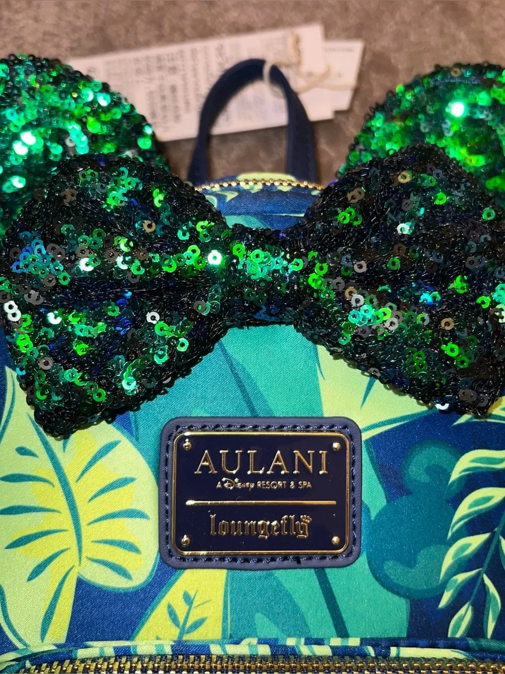 NWT Loungefly Disney Aulani Resort Hawaii Hidden Mickey Sequin Bow Backpack